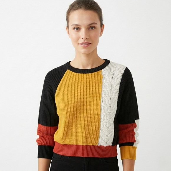 Sincerely Jules Colorblock Cable Knit Crop Sweater - Picture 3 of 7